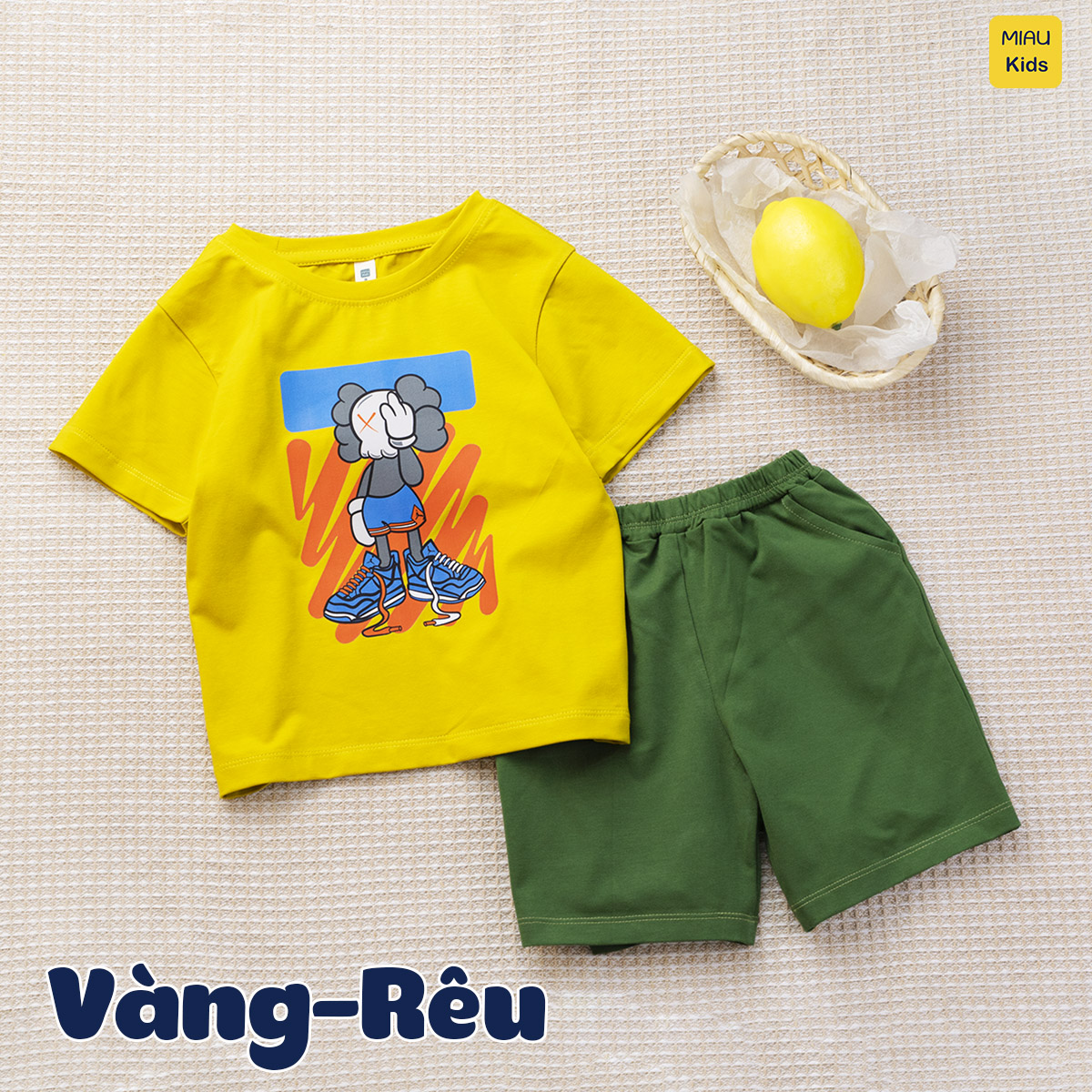 Đồ bộ bé trai in hình nhân vật Kaws ngộ nghĩnh đáng yêu, chất thun cotton mềm mát mịn cho bé mặc đi học đi chơi