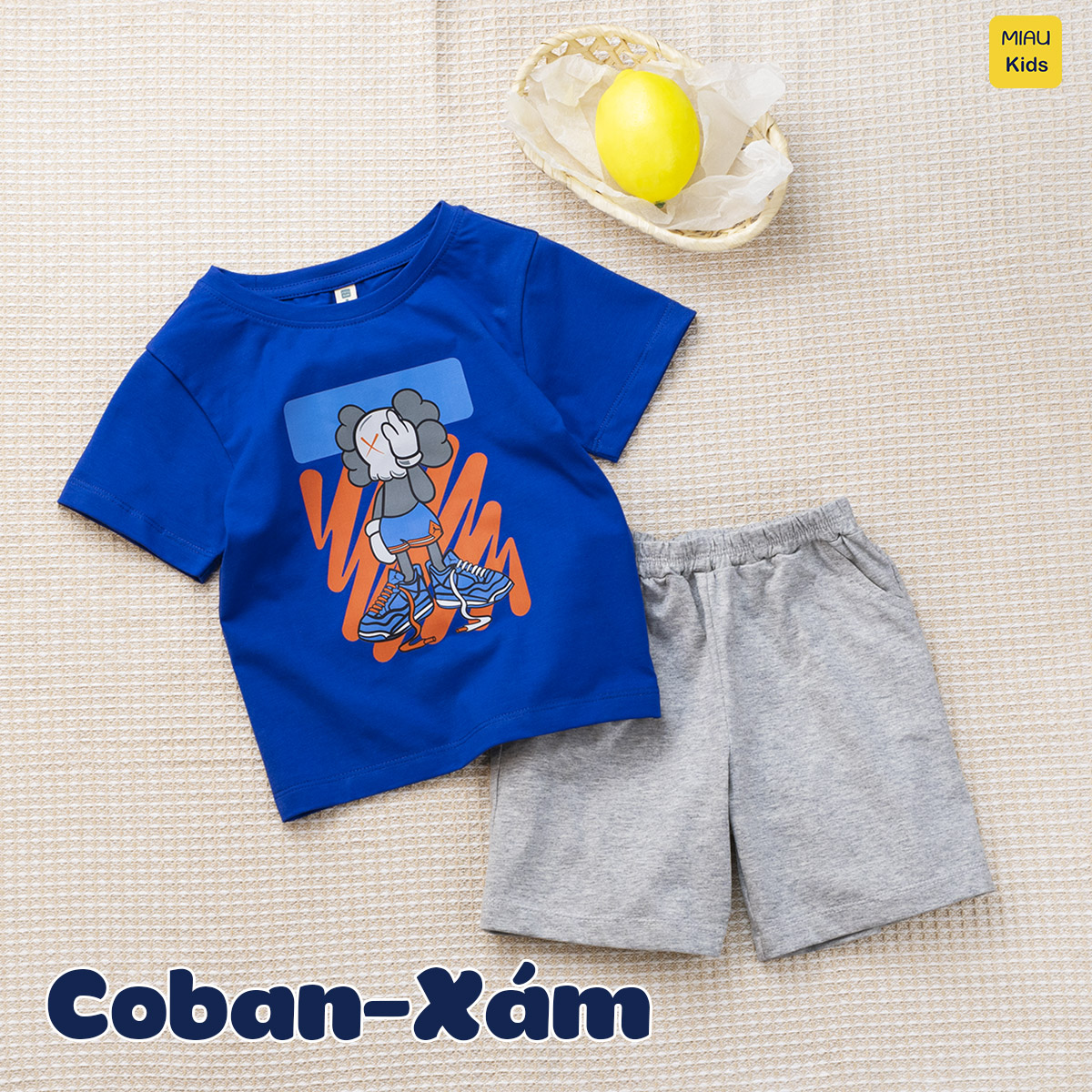 Đồ bộ bé trai in hình nhân vật Kaws ngộ nghĩnh đáng yêu, chất thun cotton mềm mát mịn cho bé mặc đi học đi chơi