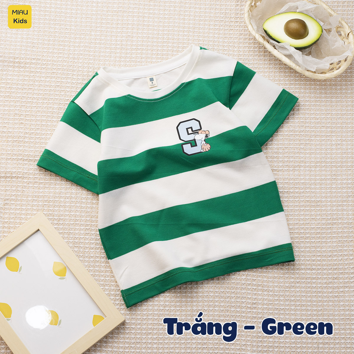 Áo thun sọc cho bé trai in hình chú chó Snoopy dễ thương, chất thun cotton tổ ong thoáng mát cho bé mặc đi học đi chơi