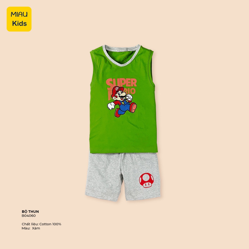 Bộ Bé Trai Mùa Hè Sát Nách In Hình Mario Nhiều Màu Đáng Yêu, Thun Cotton Co Giãn Thoáng Mát Cho Bé Đến 55Kg Mặc Mát