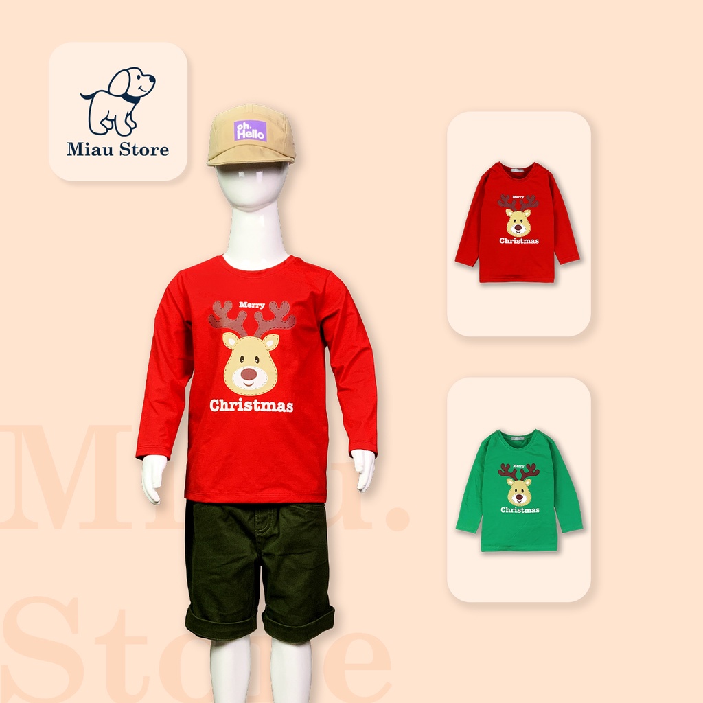 Áo Thun Dài Tay Cho Bé In Hình Chú Tuần Lộc Cho bé chơi Noel, Thun Cotton Dày Mịn Mát Cho Bé Đến 55Kg mặc đi chơi