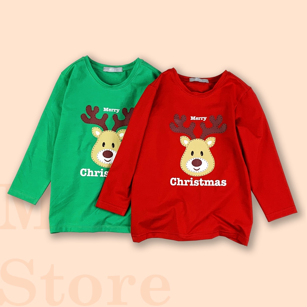 Áo Thun Dài Tay Cho Bé In Hình Chú Tuần Lộc Cho bé chơi Noel, Thun Cotton Dày Mịn Mát Cho Bé Đến 55Kg mặc đi chơi