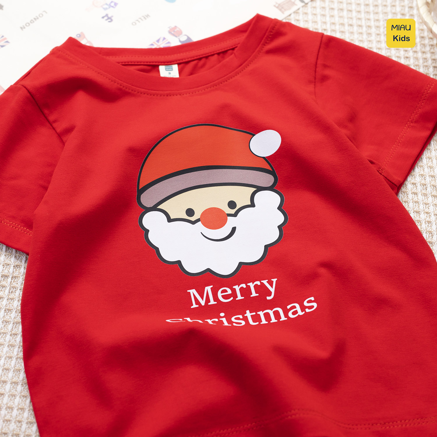 Áo phông Noel cho bé hoạ tiết Ông Già Noel Merry Christmas chất thun cotton thoáng mát mềm mịn cho bé mặc giáng sinh
