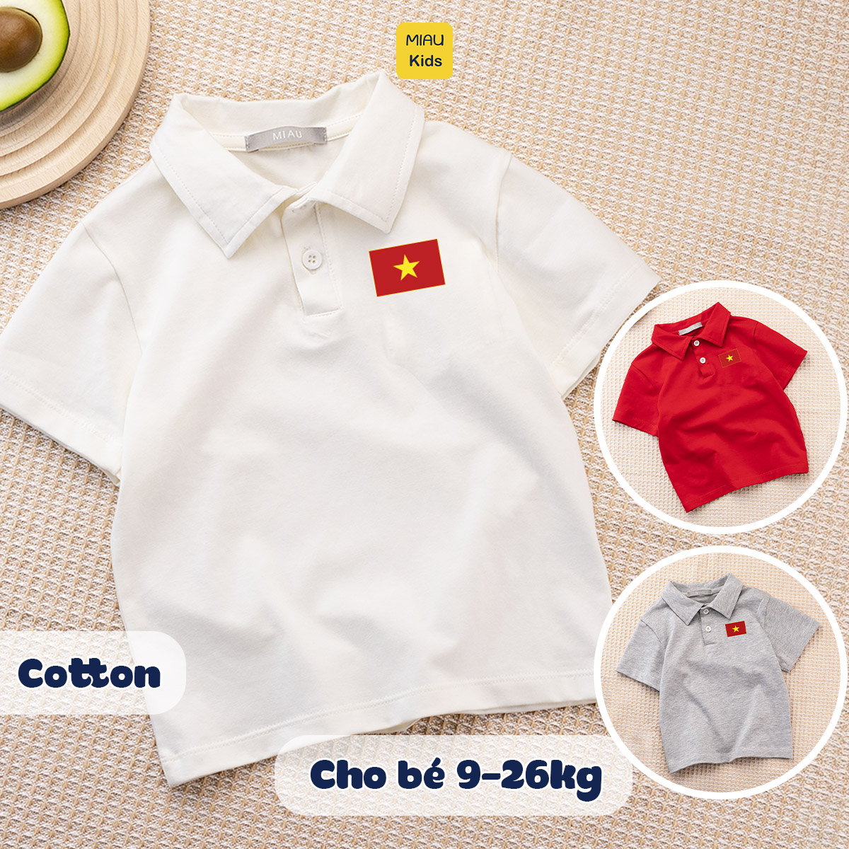 Áo Polo Cờ Đỏ Sao Vàng Cotton Cao Cấp Cho Bé 1-8 Tuổi