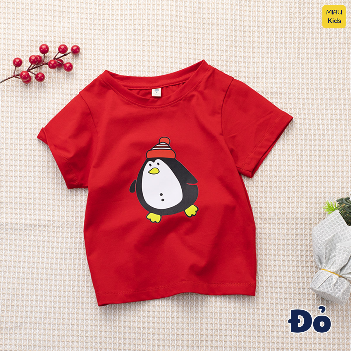 Áo thun Noel cho bé hoạ tiết Chú Chim thật đáng yêu chất thun cotton thoáng mát mềm mịn cho bé chơi giáng sinh
