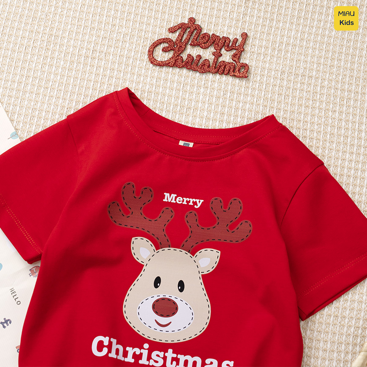 Áo Phông Cho Bé In Hình Chú Tuần Lộc Dễ Thương cho bé chơi Noel, Thun Cotton Dày Mịn Thoáng Mát Cho Bé Đến 55Kg