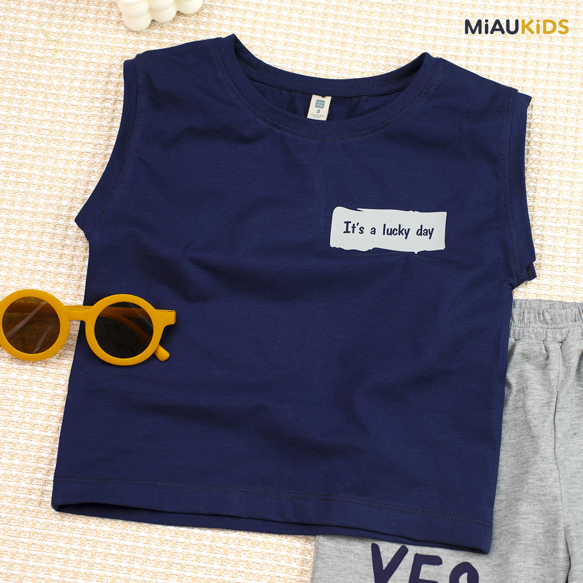 Bộ ba lỗ cotton bé trai thoáng mát MiauKids - Áo sát nách quần đùi có túi