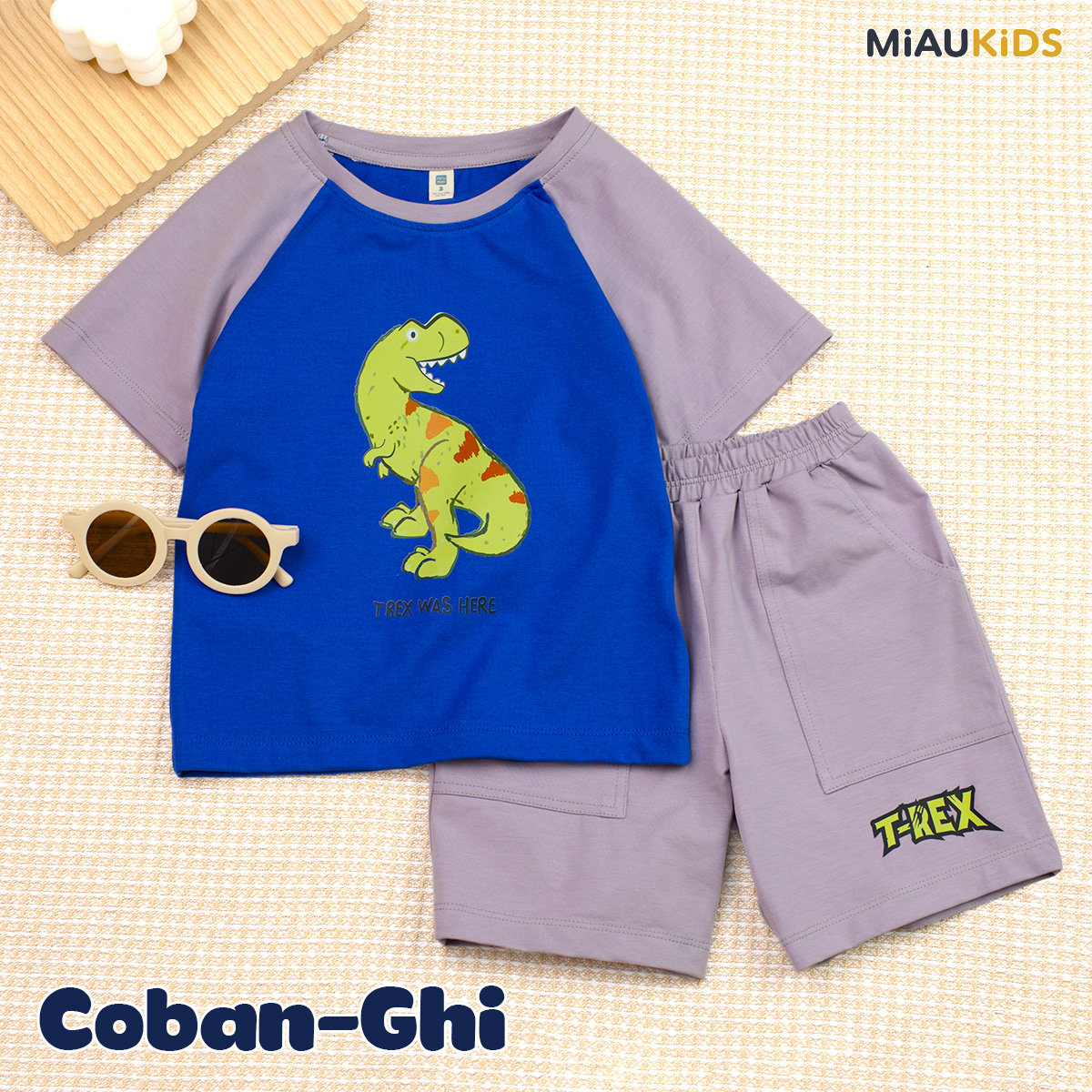 Bộ đồ khủng long cotton tay ngắn cho bé trai - Mềm mại thoáng mát