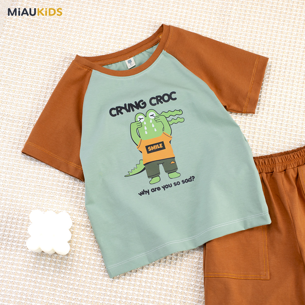 Bộ đồ bé trai cotton cá sấu ngộ nghĩnh tay ngắn mát mẻ MiauKids