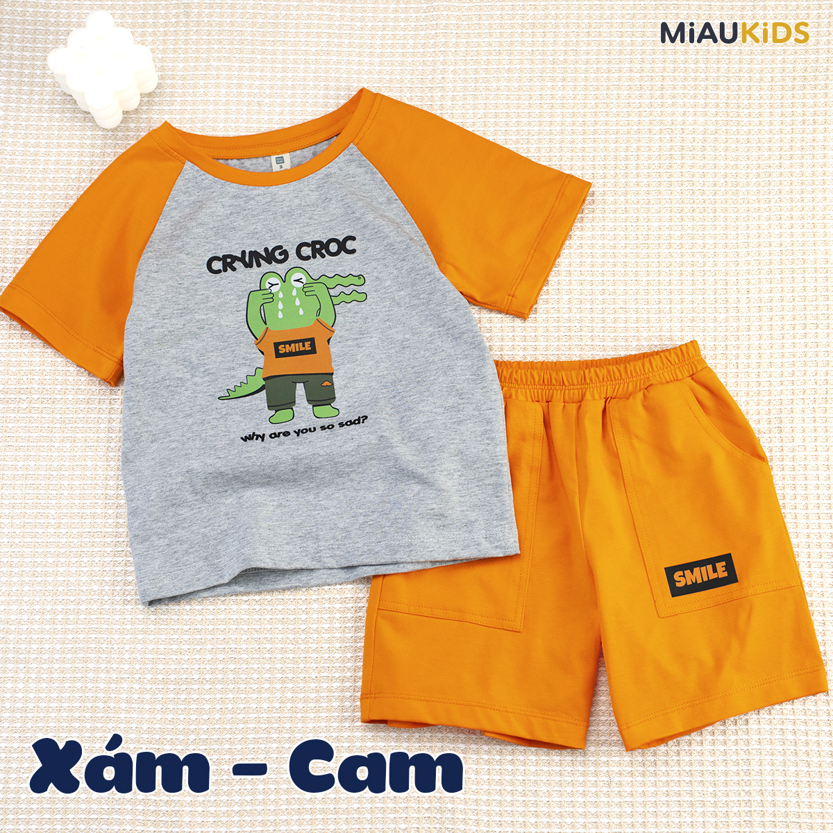 Bộ đồ bé trai cotton cá sấu ngộ nghĩnh tay ngắn mát mẻ MiauKids