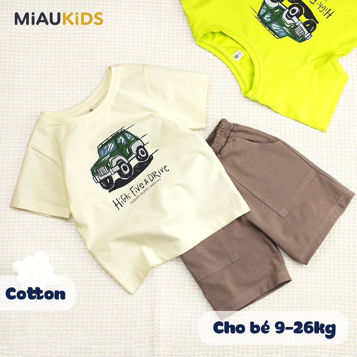 Bộ đồ bé trai cotton xe ô tô cá tính mềm mát cho bé mặc hè
