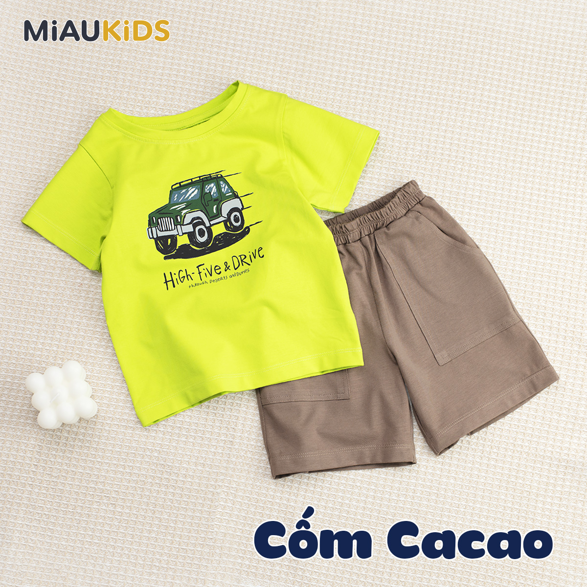 Bộ đồ bé trai cotton xe ô tô cá tính mềm mát cho bé mặc hè