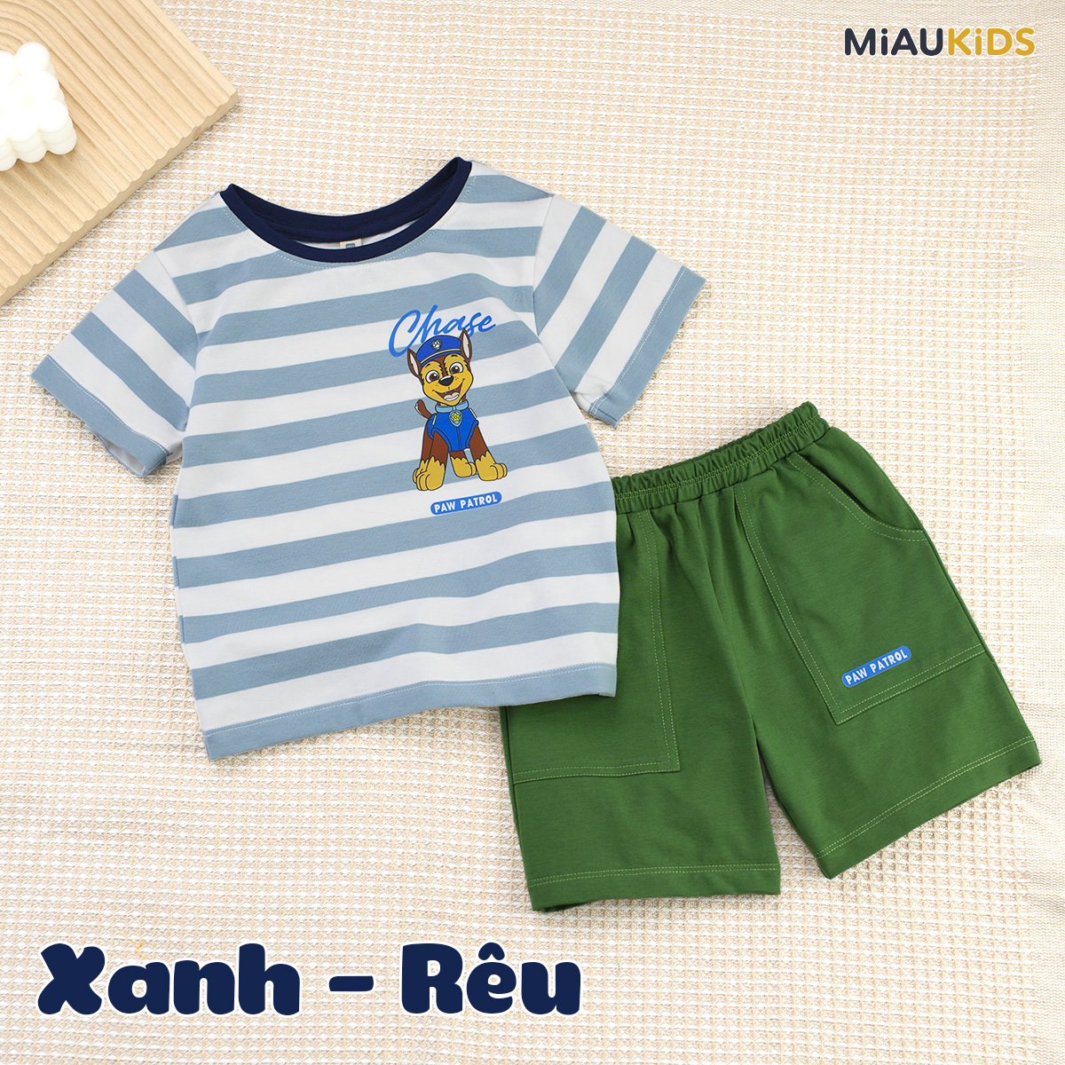 Đồ bộ bé trai Paw Patrol cotton kẻ sọc tay ngắn mùa hè