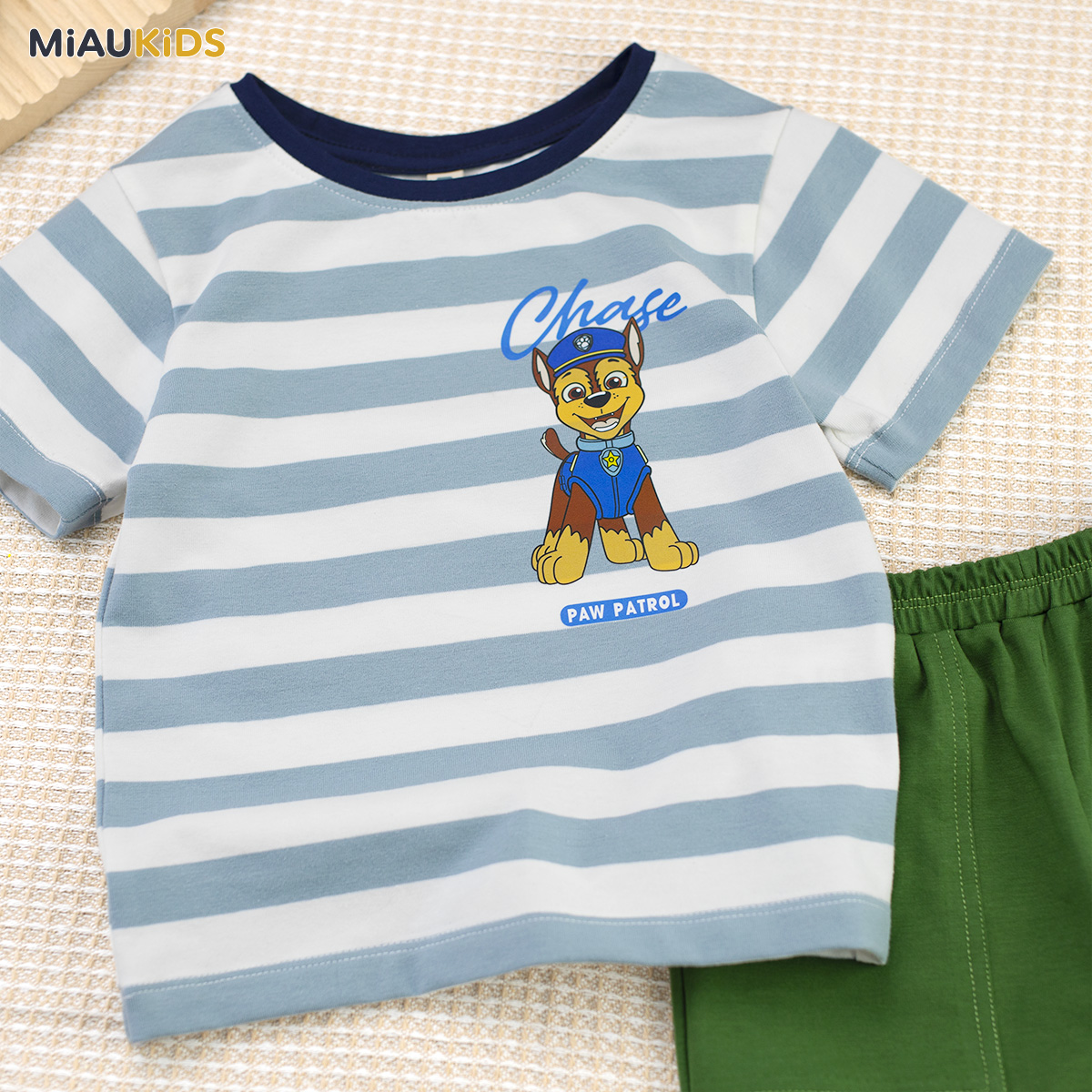 Đồ bộ bé trai Paw Patrol cotton kẻ sọc tay ngắn mùa hè