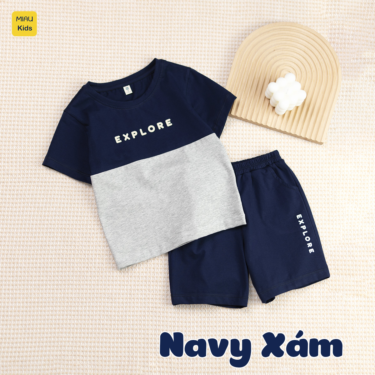 Đồ bộ bé trai in chữ EXPLORE cotton cao cấp mềm mát, bộ cộc tay bé trai phong cách Hàn Quốc dễ thương 1-8 tuổi