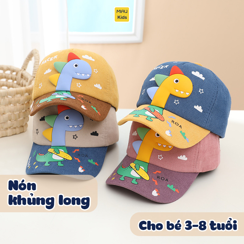Nón lưỡi trai hoạ tiết chú Khủng long Đáng yêu cá tính cực dễ thương cho bé từ 3-8 tuổi đi học đi chơi