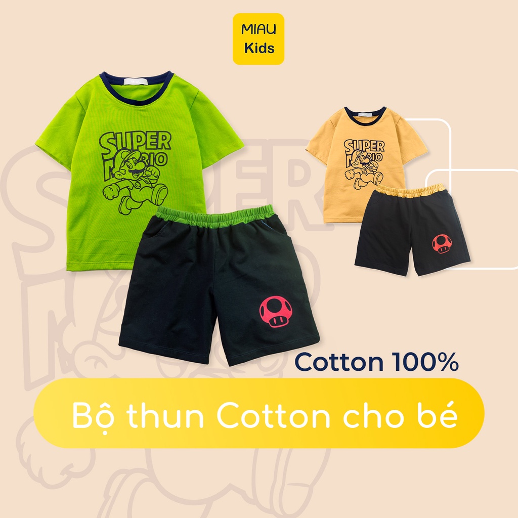 Đồ Bộ Bé Trai Mario Cotton Cao Cấp Mát Mẻ 1-14 Tuổi