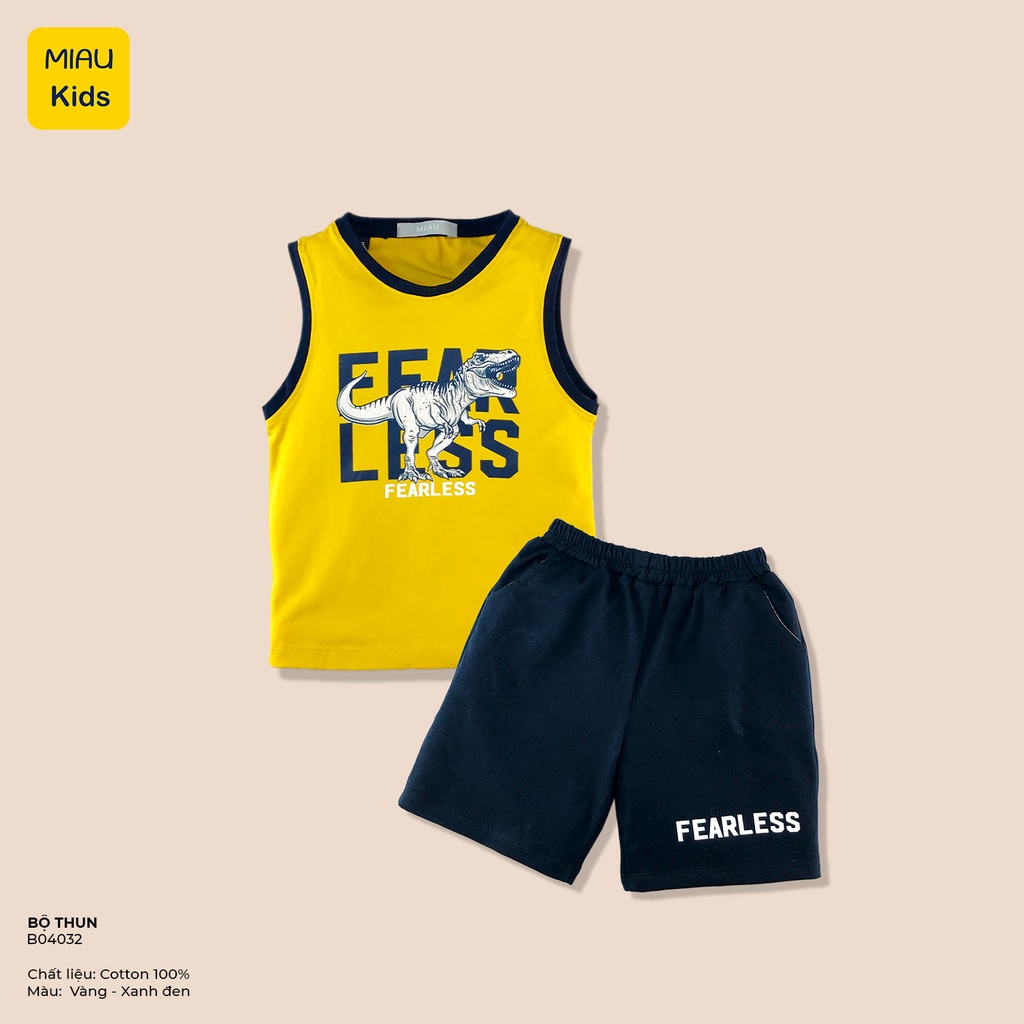 Bộ Ba Lỗ Cho Bé In Hình Khủng Long Fearless Cực Ngầu, Thun Cotton Mát Mịn Cho Bé Đến 55Kg Mặc Nhà Đi Học Đi Chơi