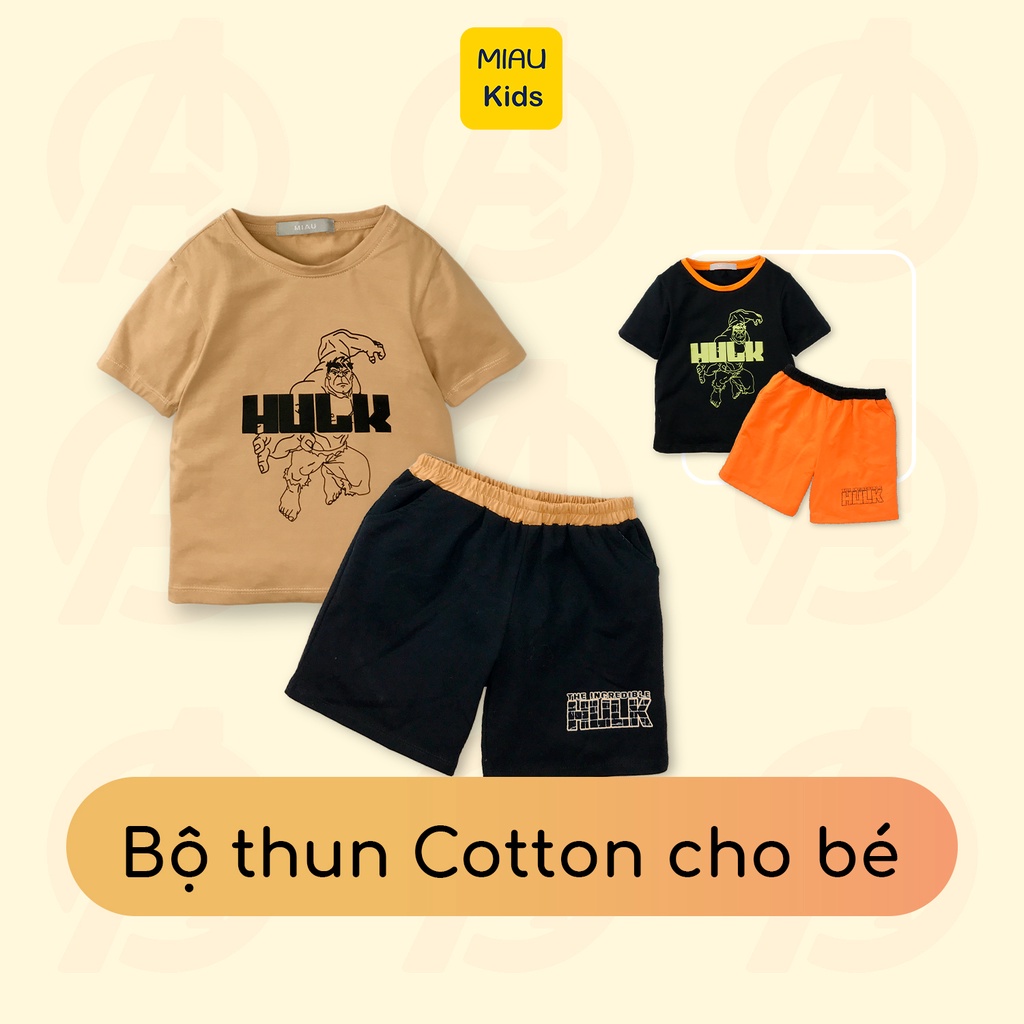 Đồ Bộ Bé Trai In Hình Nhân Vật Siêu Anh Hùng Siêu Nhân Hulk, Thun Cotton Mát Mịn Cho Bé Đến 55Kg Mặc Nhà Đi Học Đi Chơi