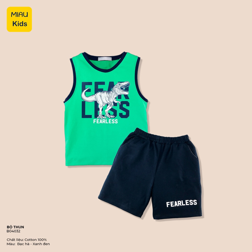 Bộ Ba Lỗ Cho Bé In Hình Khủng Long Fearless Cực Ngầu, Thun Cotton Mát Mịn Cho Bé Đến 55Kg Mặc Nhà Đi Học Đi Chơi