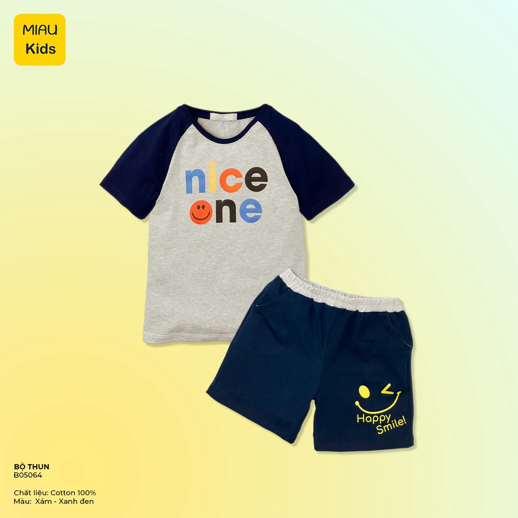 Bộ Bé Trai In Chữ Nice One Cực Cá Tính, Thun Cotton Co Giãn Thoáng Mát Cho Bé Đến 55Kg Mặc Nhà Đi Học Đi Chơi