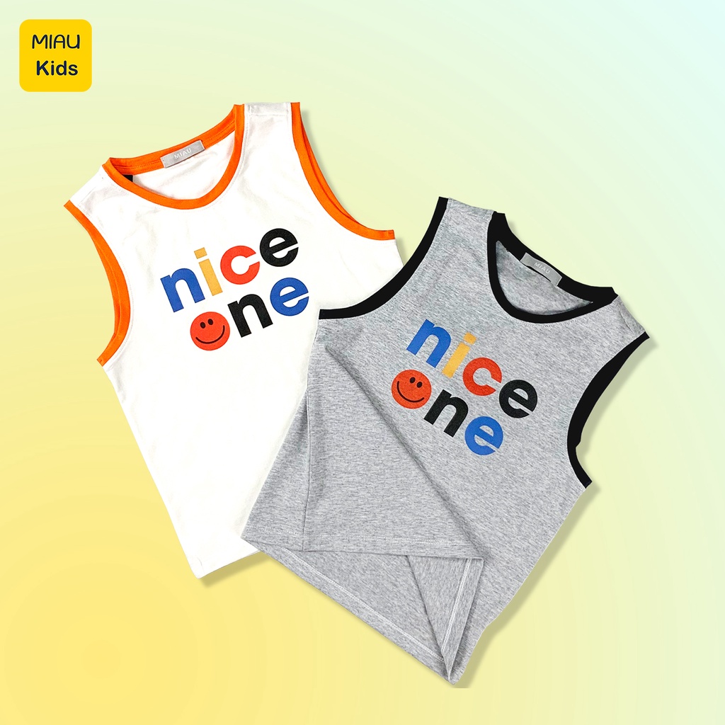 Bộ Ba Lỗ Bé Trai In Chữ Nice One Cá Tính Dễ Thương, Thun Cotton Mềm Mịn Co Giãn Cho Bé Đến 55Kg Mặc Hè Thoáng Mát
