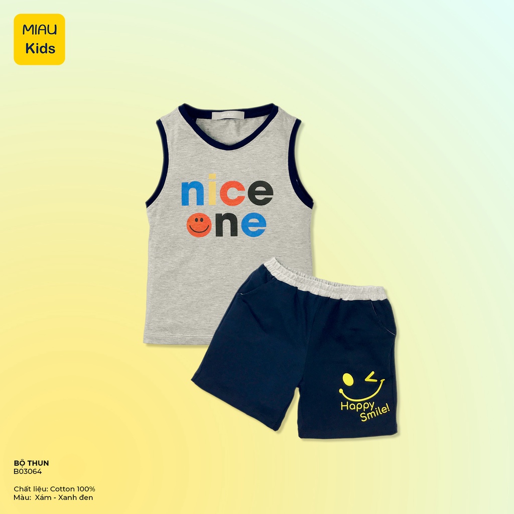 Bộ Ba Lỗ Bé Trai In Chữ Nice One Cá Tính Dễ Thương, Thun Cotton Mềm Mịn Co Giãn Cho Bé Đến 55Kg Mặc Hè Thoáng Mát