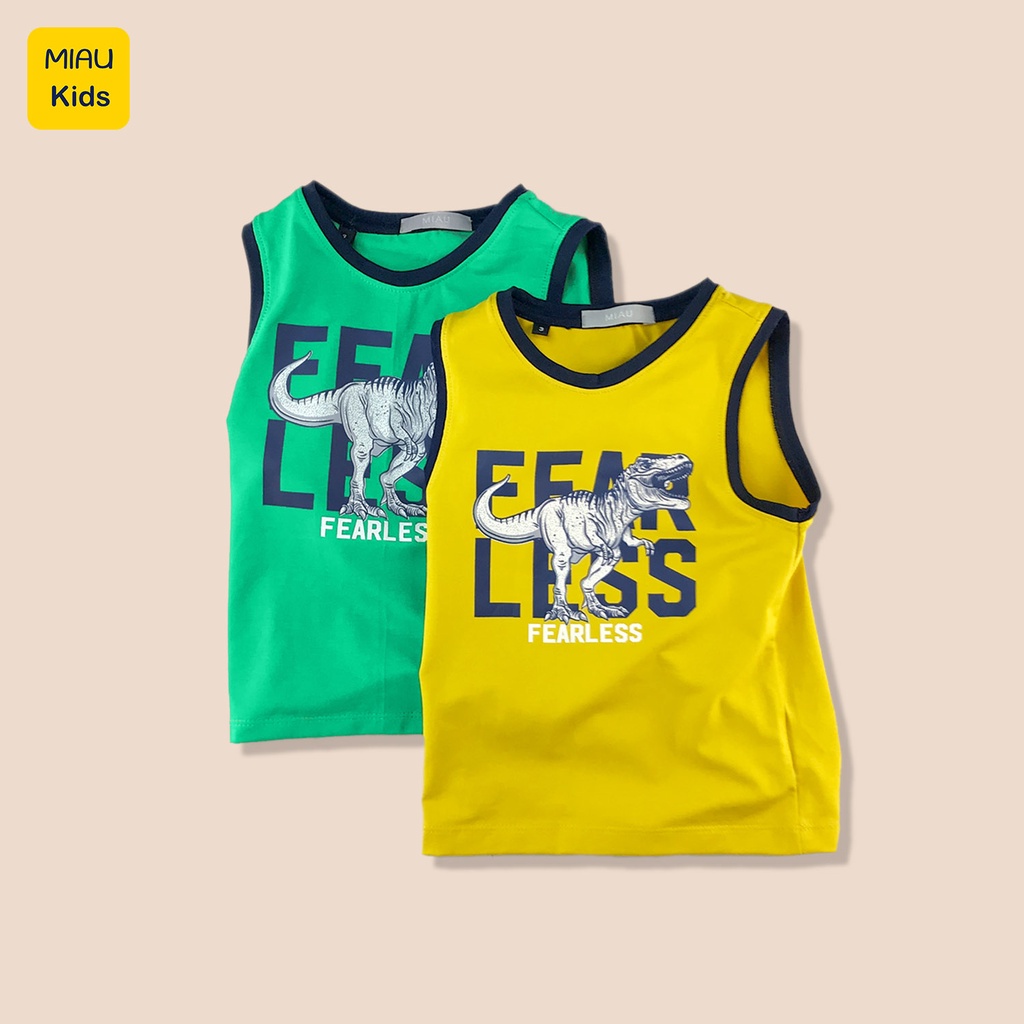 Bộ Ba Lỗ Cho Bé In Hình Khủng Long Fearless Cực Ngầu, Thun Cotton Mát Mịn Cho Bé Đến 55Kg Mặc Nhà Đi Học Đi Chơi