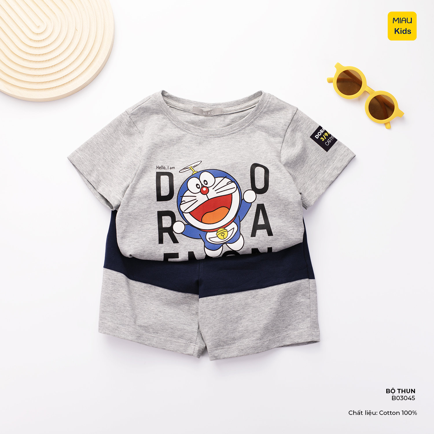 Đồ Bộ Bé Trai Doraemon Cotton Co Giãn Thoáng Mát Cộc Tay Thời Trang
