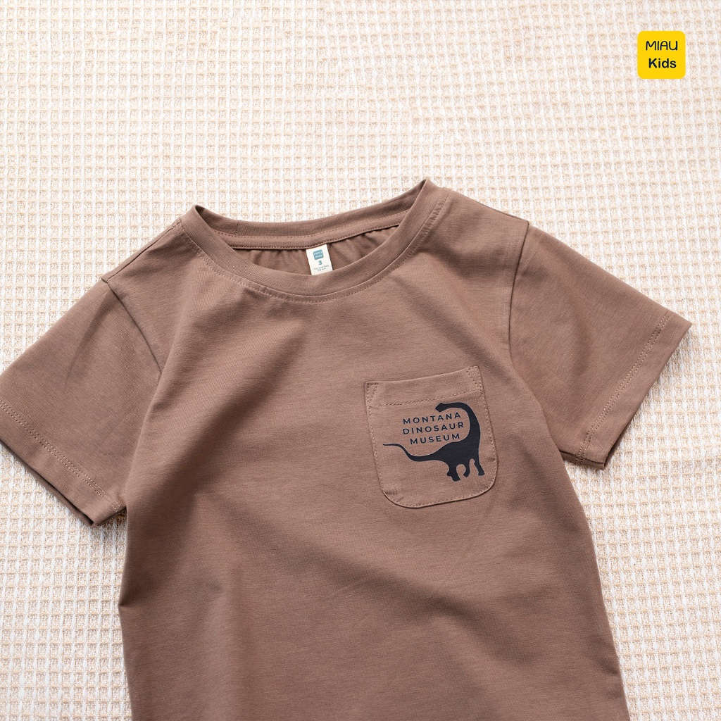 Áo thun bé trai phối túi in khủng long cool ngầu đáng yêu thun cotton thoáng mát mềm mịn cho bé mặc nhà đi học đi chơi
