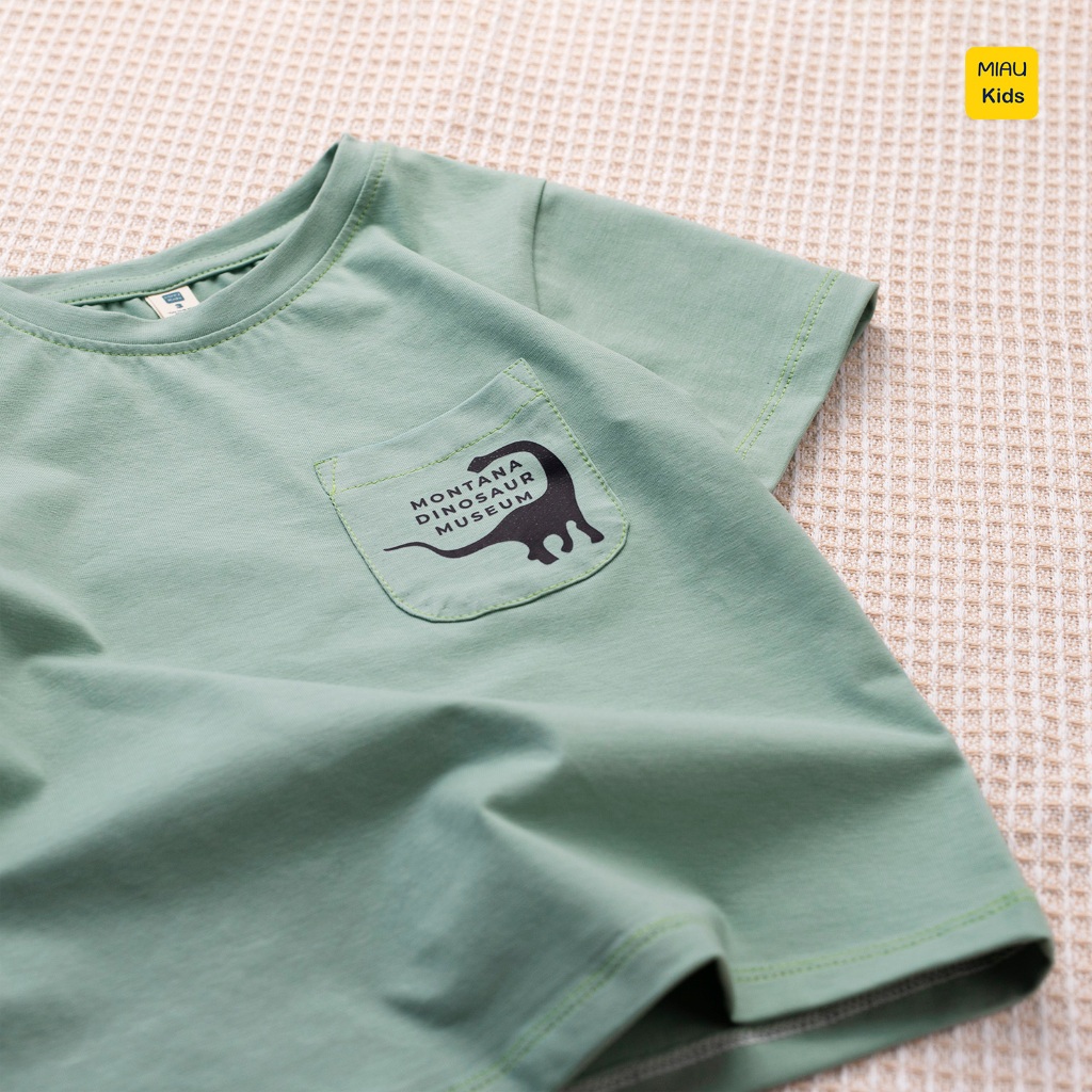 Áo thun bé trai phối túi in khủng long cool ngầu đáng yêu thun cotton thoáng mát mềm mịn cho bé mặc nhà đi học đi chơi