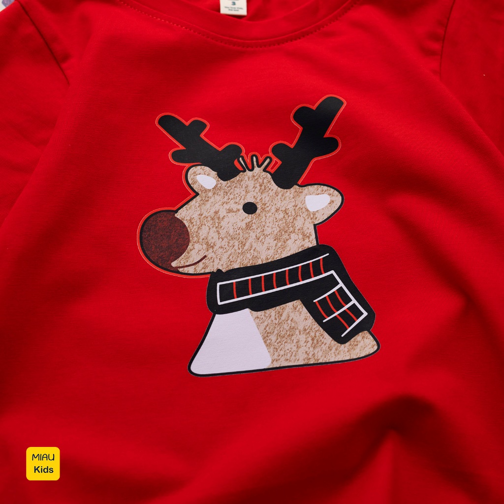 Áo thun Noel cho bé hình chú Tuần Lộc thật đáng yêu chất thun cotton thoáng mát mềm mịn cho bé chơi giáng sinh
