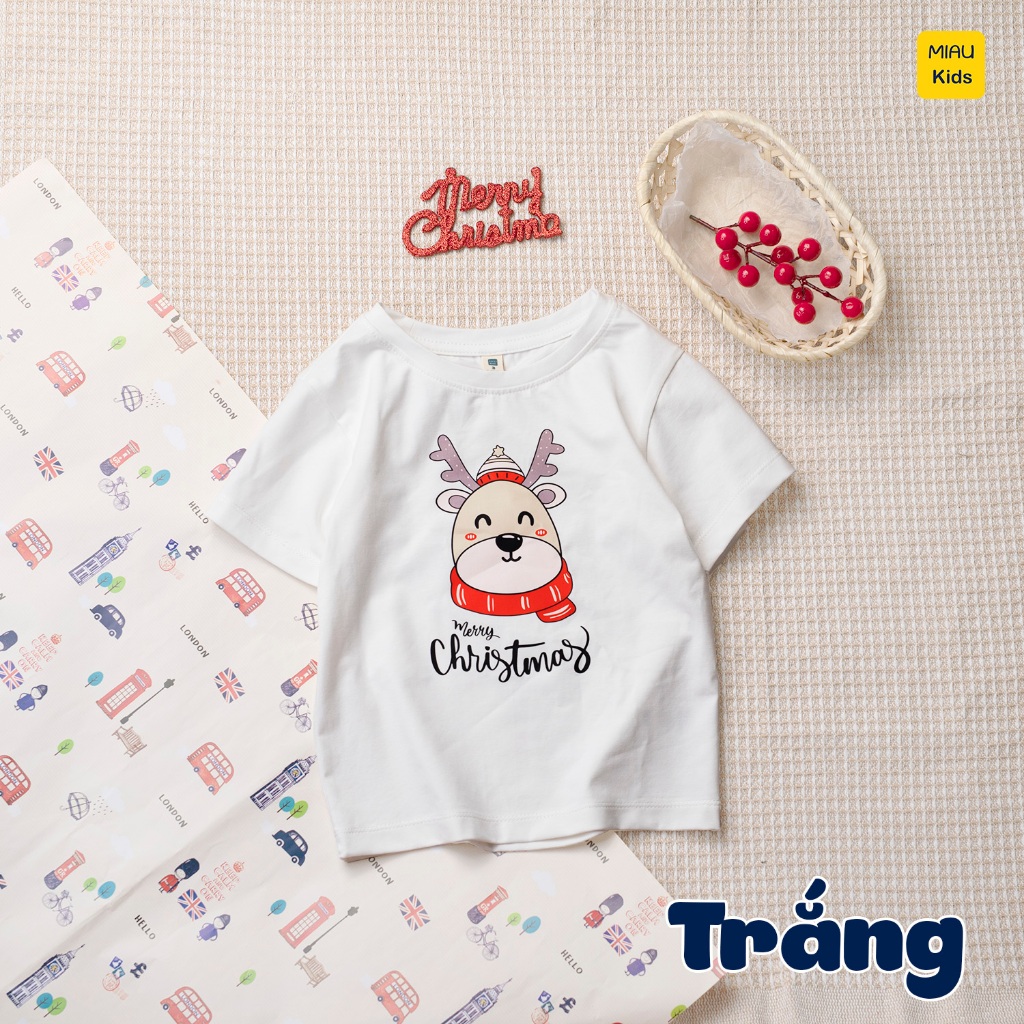 Áo Phông cho bé In Hình Chú Tuần Lộc Noel Đáng Yêu, Thun Cotton Dày Mịn Mát Cho Bé Đến 55Kg mặc chơi Noel - MiauKids