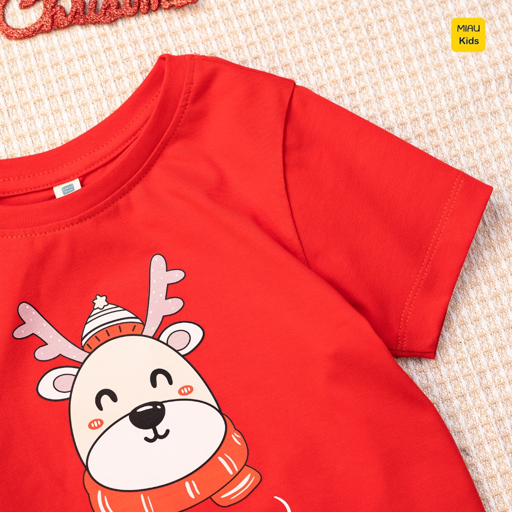 Áo Phông cho bé In Hình Chú Tuần Lộc Noel Đáng Yêu, Thun Cotton Dày Mịn Mát Cho Bé Đến 55Kg mặc chơi Noel - MiauKids