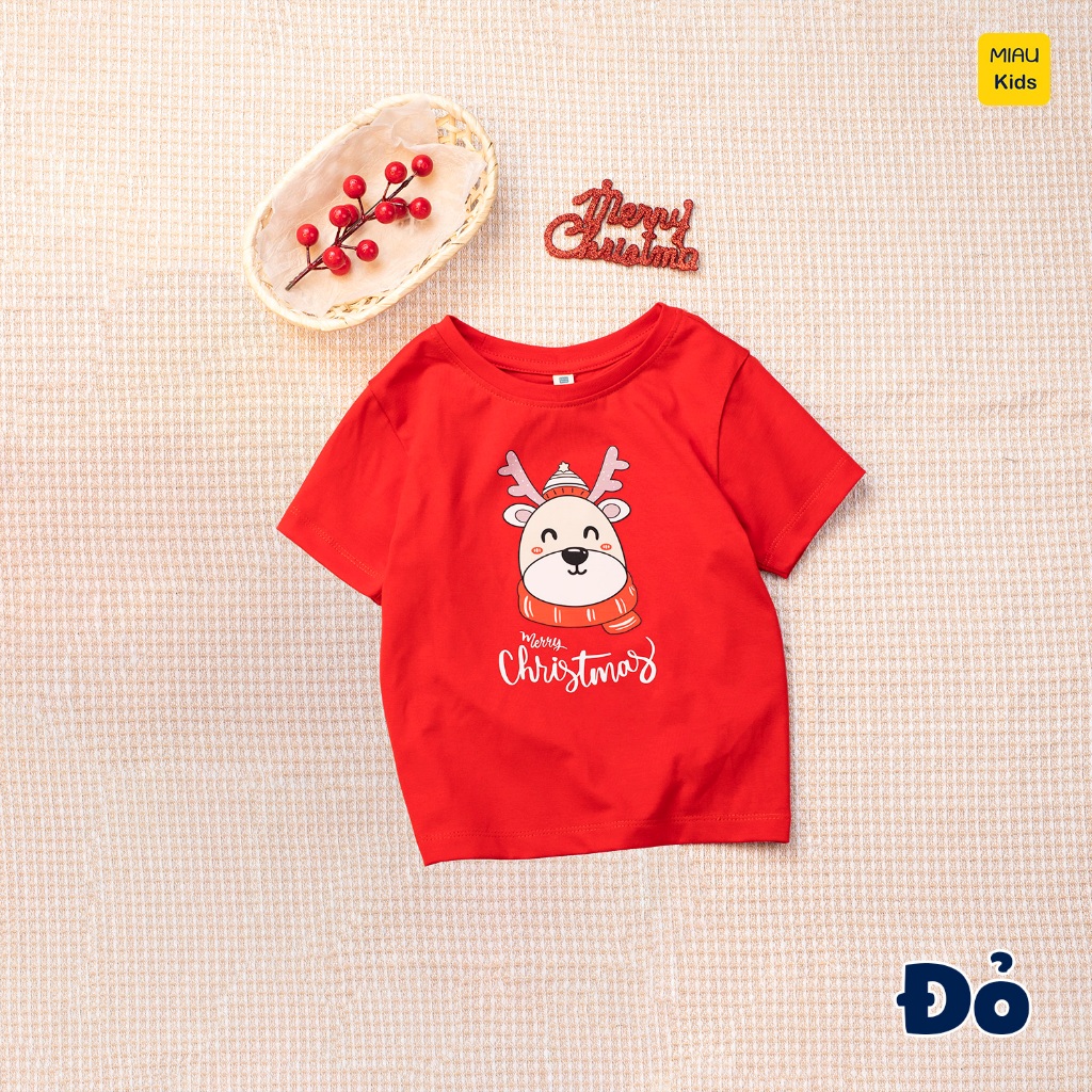 Áo Phông cho bé In Hình Chú Tuần Lộc Noel Đáng Yêu, Thun Cotton Dày Mịn Mát Cho Bé Đến 55Kg mặc chơi Noel - MiauKids