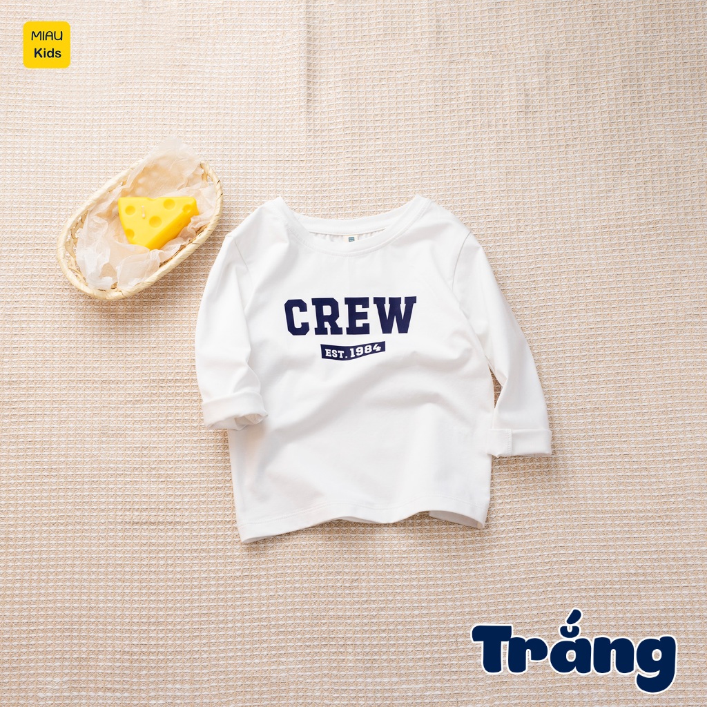 Áo thun dài tay cho bé in chữ Crew dễ thương cá tính, chất thun cotton mát mịn cho bé mặc đi học đi chơi
