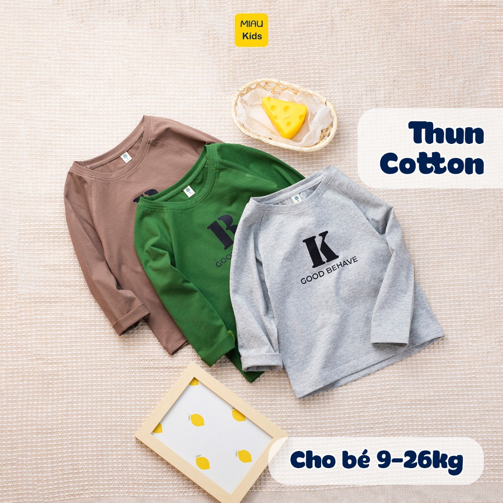 Áo thun tay dài cho bé hoạ tiết chữ BRK dễ thương, chất thun cotton mềm mại mịn mát cho bé mặc nhà đi học đi chơi