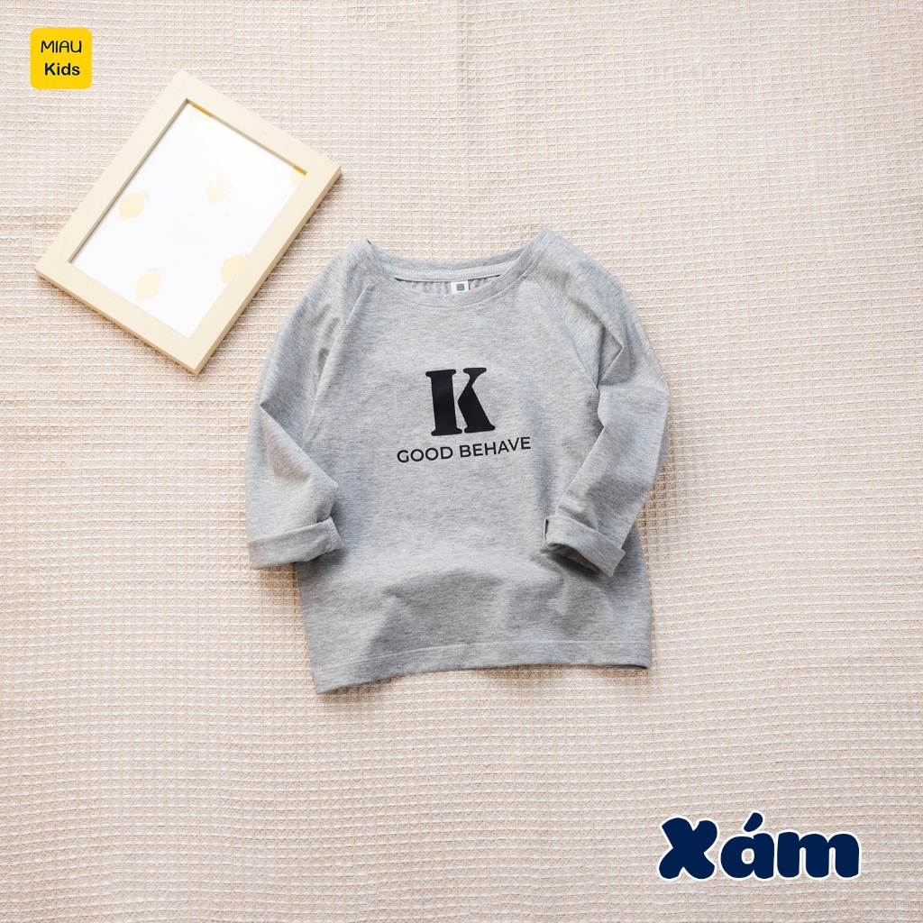 Áo thun tay dài cho bé hoạ tiết chữ BRK dễ thương, chất thun cotton mềm mại mịn mát cho bé mặc nhà đi học đi chơi
