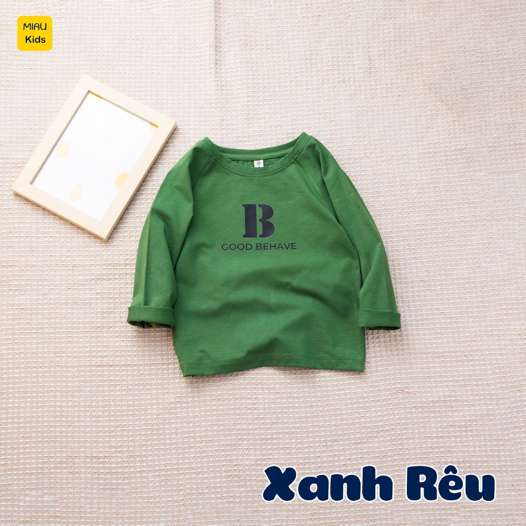 Áo thun tay dài cho bé hoạ tiết chữ BRK dễ thương, chất thun cotton mềm mại mịn mát cho bé mặc nhà đi học đi chơi