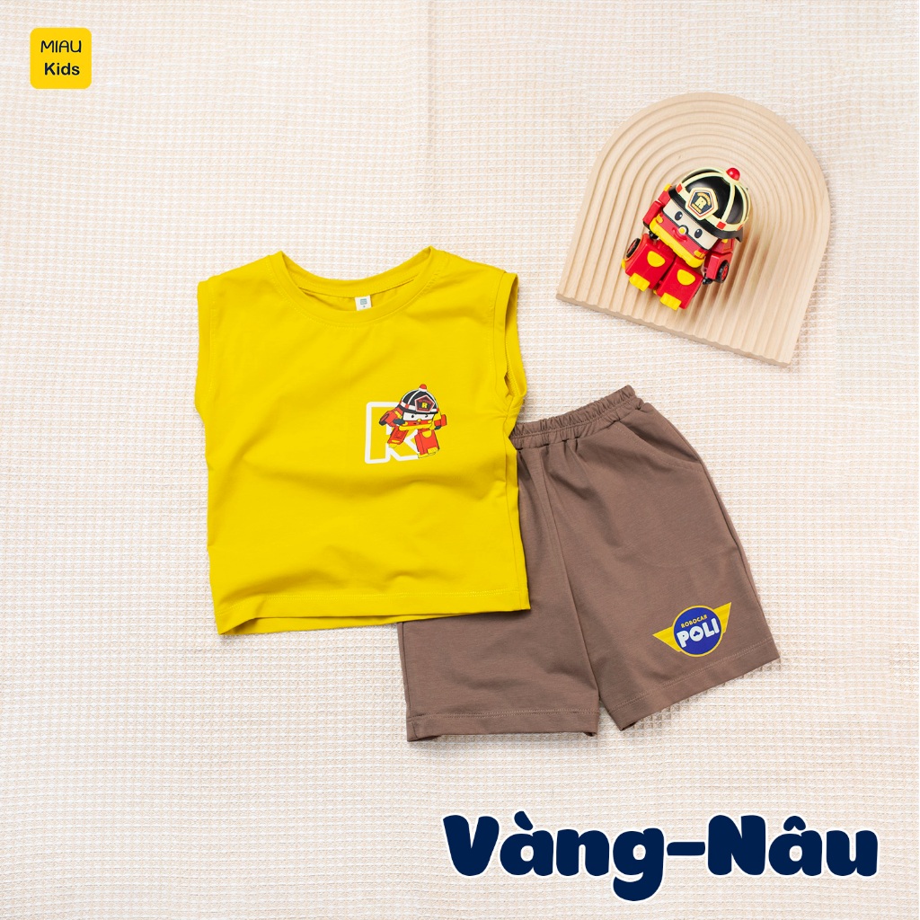 Bộ ba lỗ bé trai in hình nhân vật Roy cứu hoả can đảm và đáng yêu, chất vải thun cotton mát mịn cho bé mặc nhà đi học