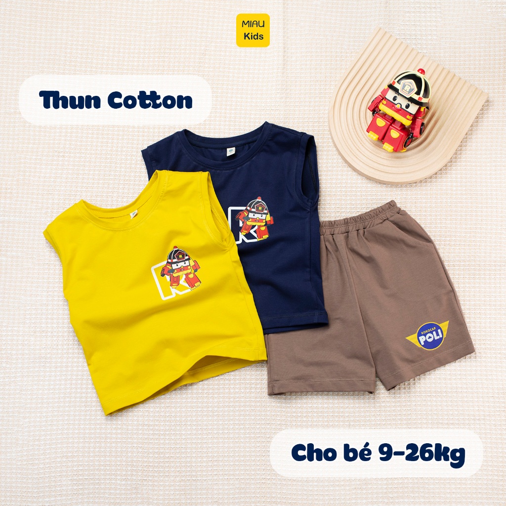 Bộ ba lỗ bé trai in hình nhân vật Roy cứu hoả can đảm và đáng yêu, chất vải thun cotton mát mịn cho bé mặc nhà đi học