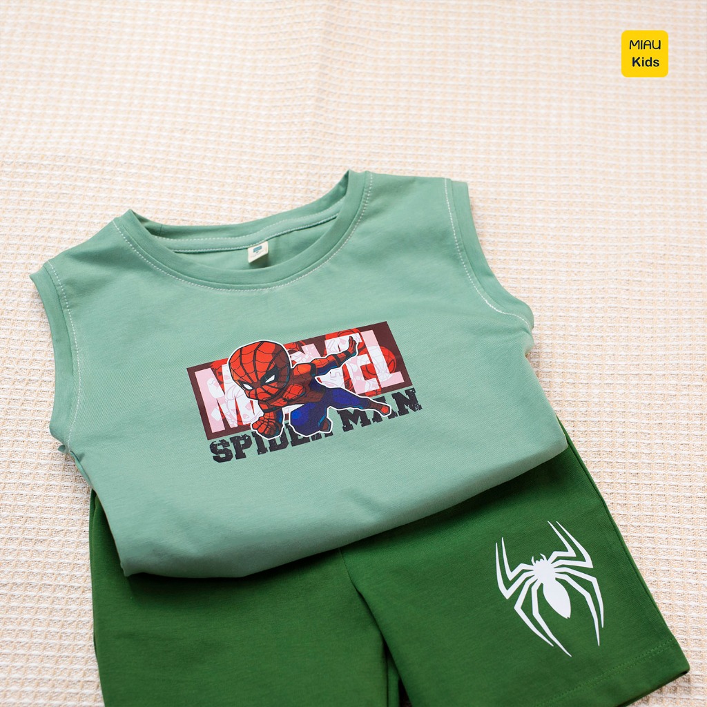 Bộ ba lỗ bé trai in hình Người nhện Spider-Man mạnh mẽ và chính nghĩa, chất cotton mát mịn cho bé mặc nhà đi học đi chơi