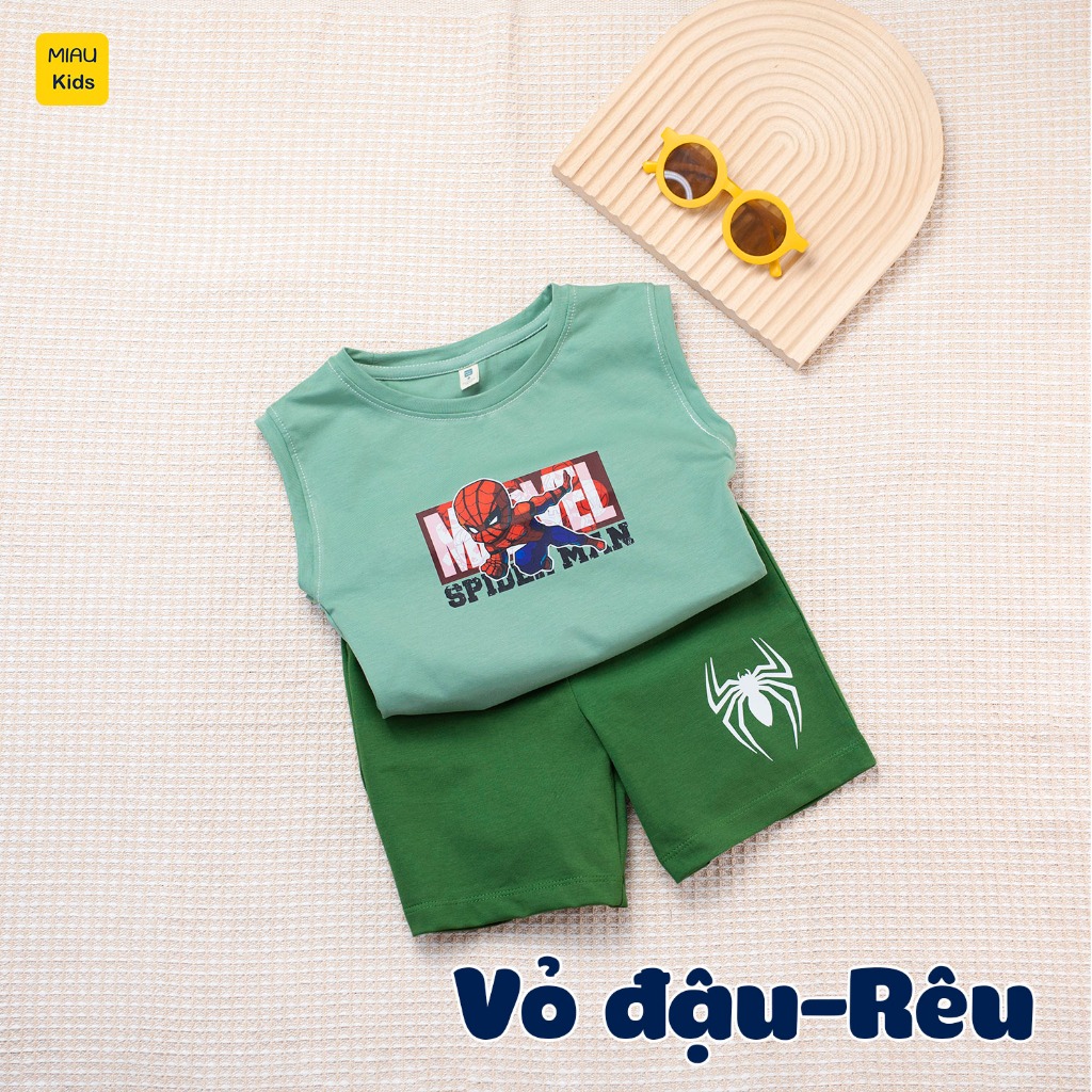 Bộ ba lỗ bé trai in hình Người nhện Spider-Man mạnh mẽ và chính nghĩa, chất cotton mát mịn cho bé mặc nhà đi học đi chơi