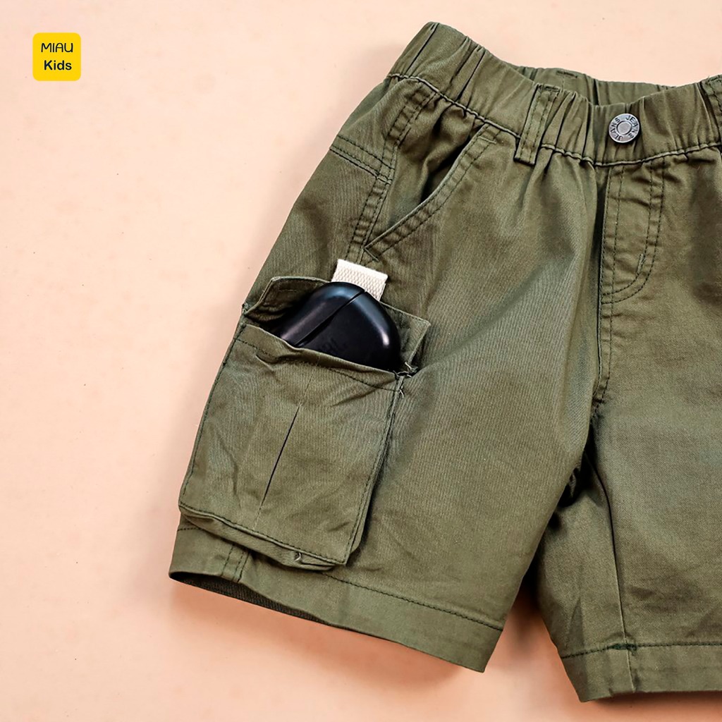 Quần short kaki túi hộp cho bé phong cách hàn quốc, chất vải Kaki thun co giãn mềm mát cho bé mặc đi học đi chơi