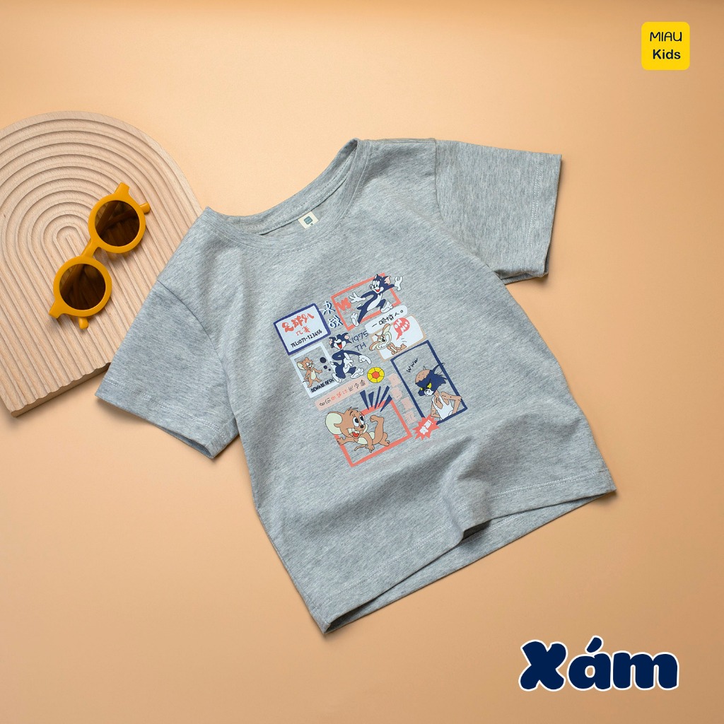 Áo thun cho bé trai in hoạ tiết câu chuyện Tom and Je.rry, chất thun cotton mát mịn thoáng mát cho bé mặc nhà đi học đi