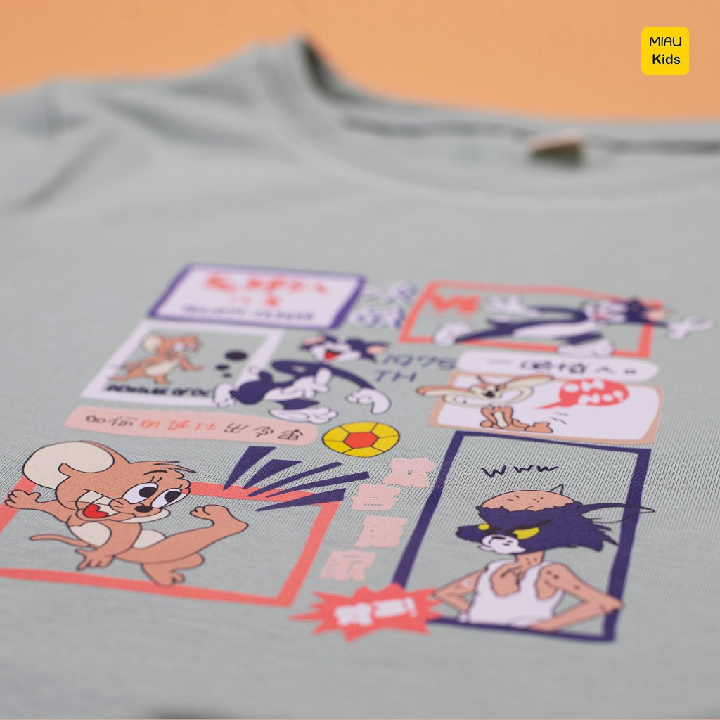 Áo thun cho bé trai in hoạ tiết câu chuyện Tom and Je.rry, chất thun cotton mát mịn thoáng mát cho bé mặc nhà đi học đi