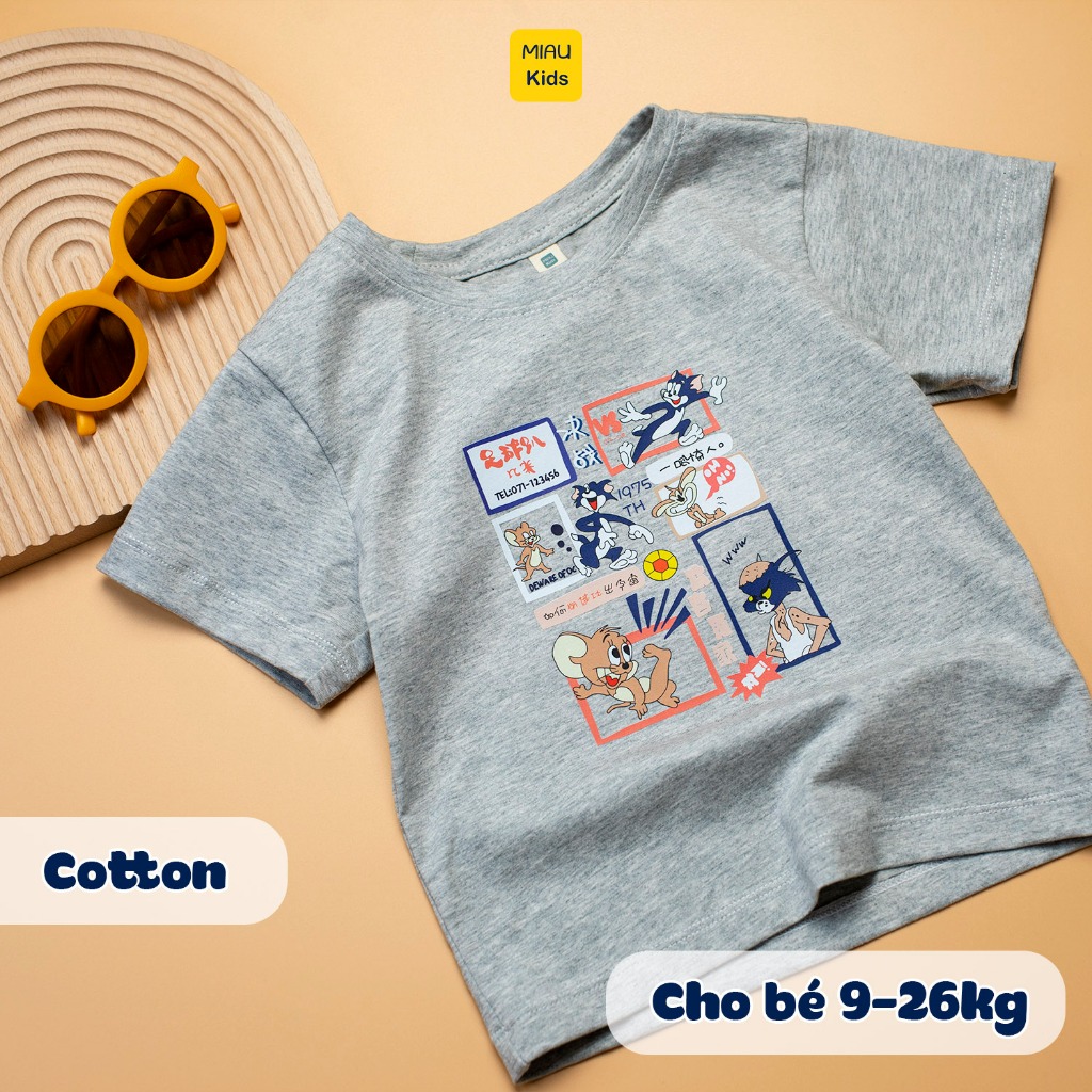 Áo thun cho bé trai in hoạ tiết câu chuyện Tom and Je.rry, chất thun cotton mát mịn thoáng mát cho bé mặc nhà đi học đi