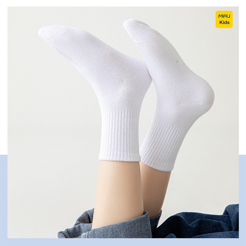 Vớ Tất cotton màu trắng trẻ em, co giãn thoáng khí cho bé mang đi học đi chơi