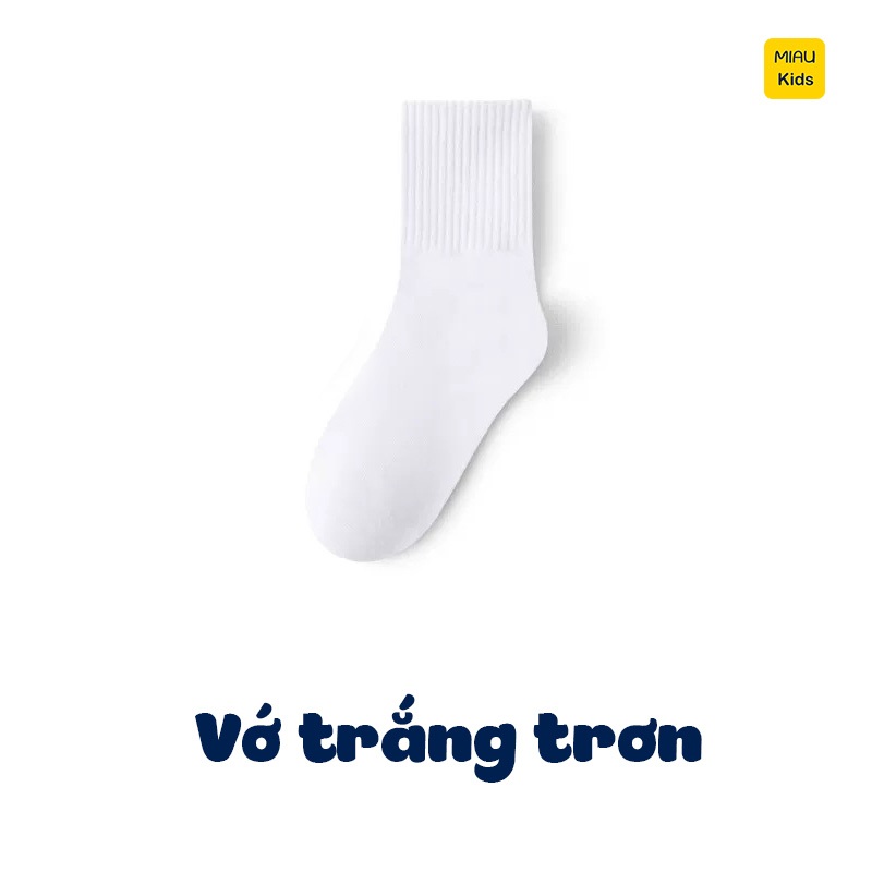 Vớ Tất cotton màu trắng trẻ em, co giãn thoáng khí cho bé mang đi học đi chơi