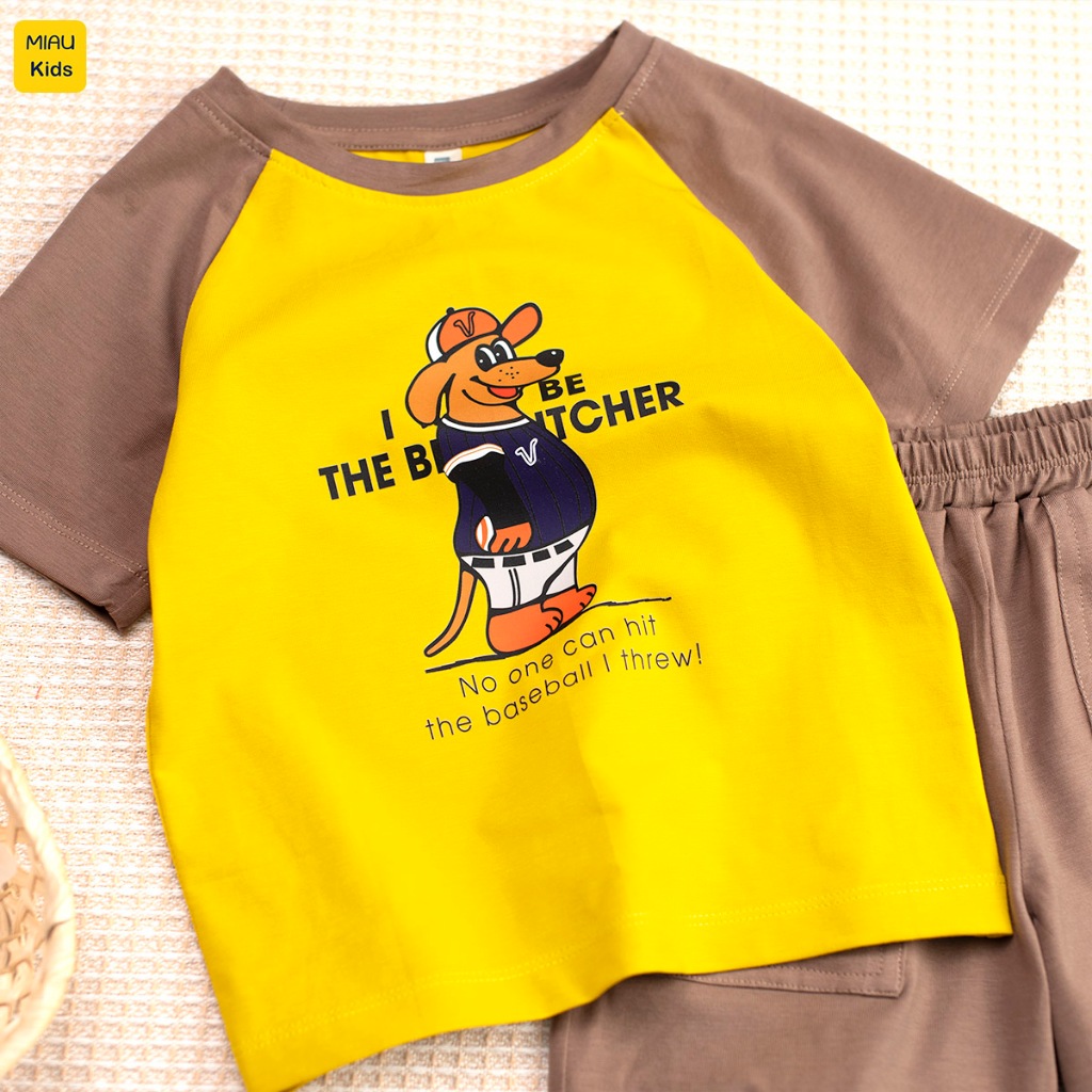 Bộ đồ bé trai in hình chú chó phong cách thể thao cá tính, chất thun cotton mềm mát mịn cho bé mặc nhà đi học đi chơi
